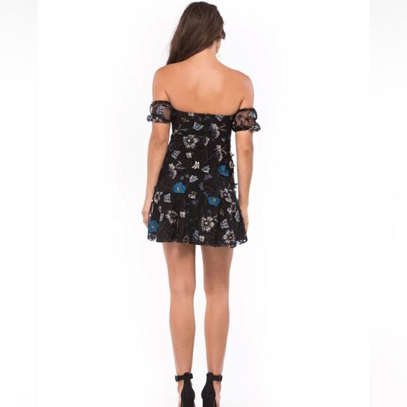 For Love & Lemons Black Embroidered Sequin BOTANIC Micro Mini Fit Flare Dress S - Picture 3 of 16